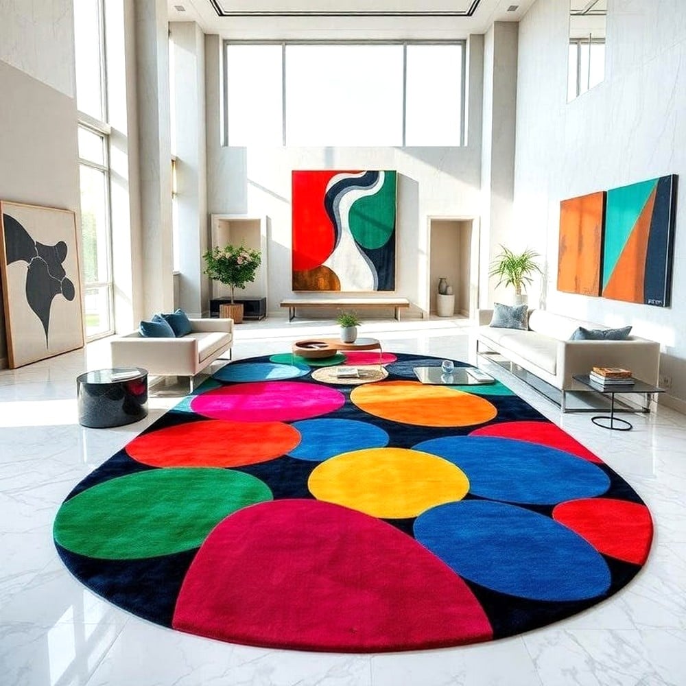 Handcrafted Multicolor Circle Pattern Modern Rug